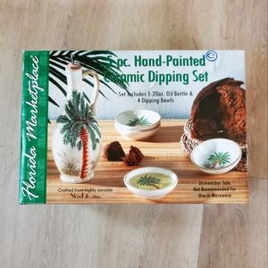 5-pc Ceramic Dipping Set, Hand Painted Palm Tree Theme